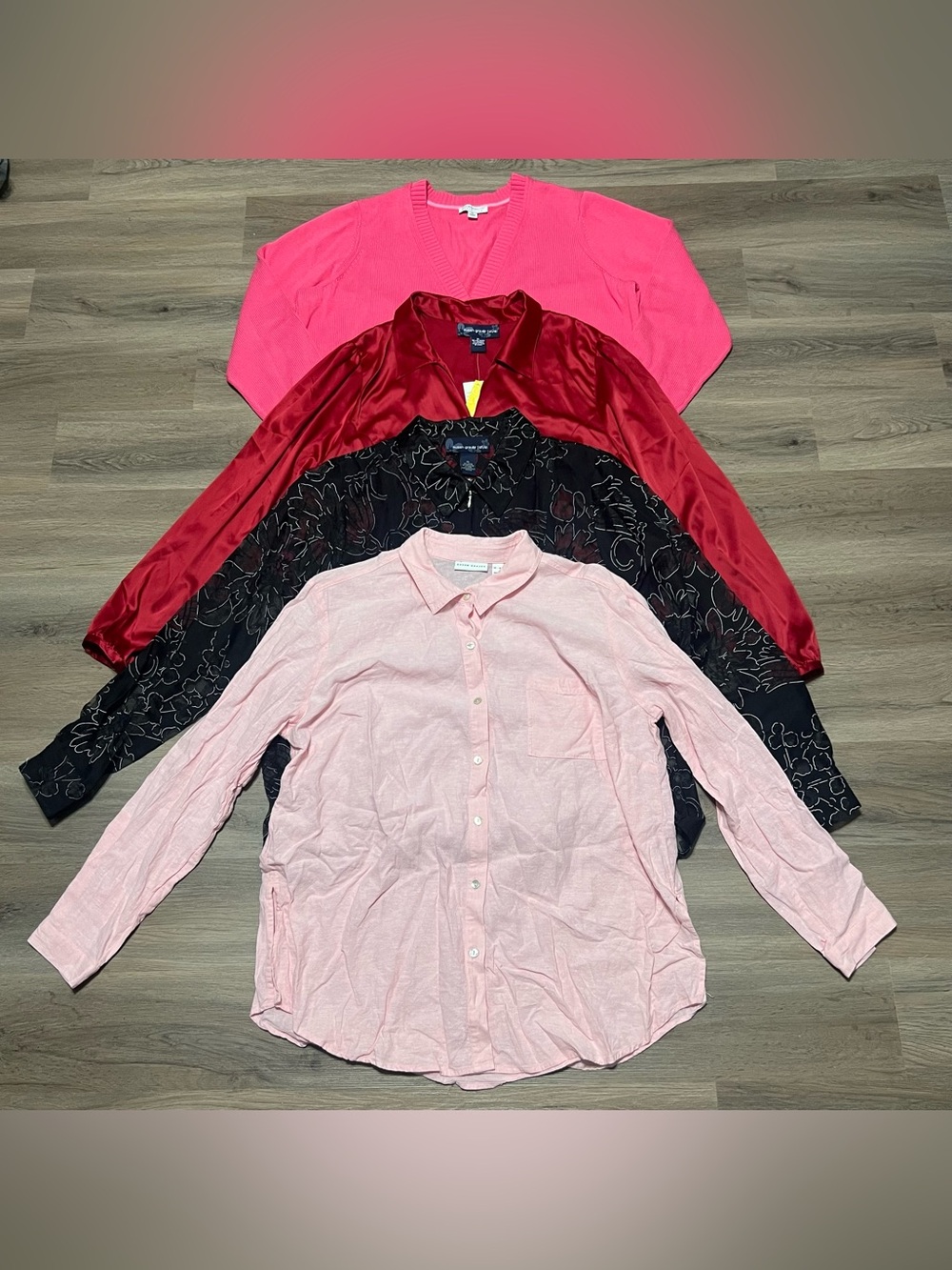 4 Susan Graver XL Top Blouse Lot Bundle Button Up Cardigan Pink Red Black